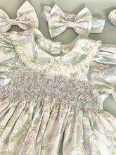 Load image into Gallery viewer, &quot;MONA&quot;  Hand-Smocked Dress, Panties &amp; Hair Accessories REDUCED TO CLEAR
