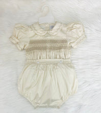 Load image into Gallery viewer, &quot;OSCAR&quot; CREAM Cotton/Satin Hand-Smocked Romper/Suit  ONE  LEFT
