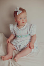 Load image into Gallery viewer, &quot;COCO&quot; PASTEL STRIPES Hand-Smocked Cotton Romper &amp; Hair Accessories SALE
