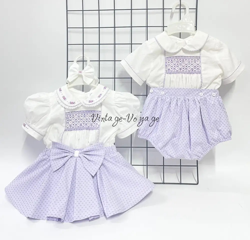PRE-ORDER&GET NEXT WEEK‼️NEW🤩AUGUST LILAC & WHITE💜HAND-SMOCKED ROMPER SUIT🧵🪡 Baby & Toddler Outfits