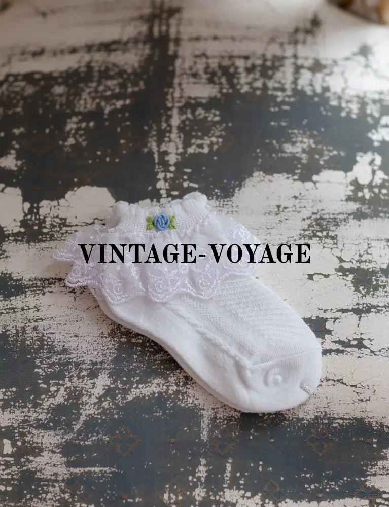 Baby Girls Hand-Embroidered White & Blue Lace Cotton Socks Baby & Toddler Socks