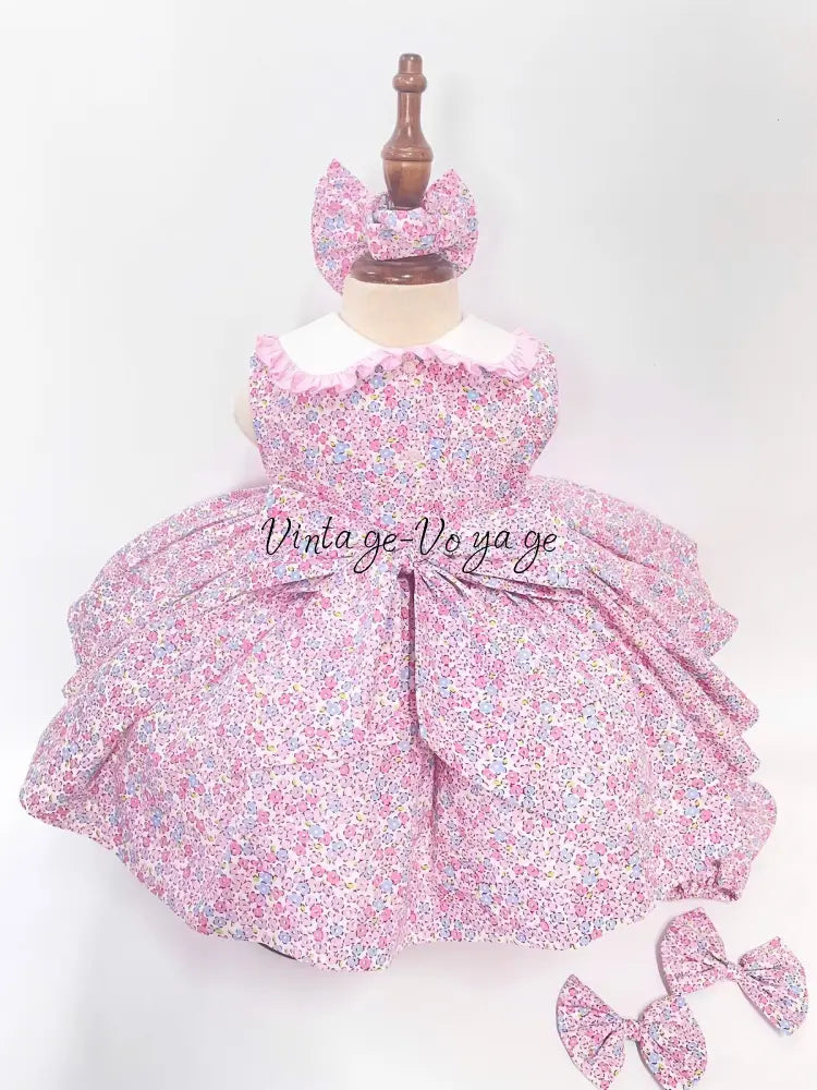 PRE-ORDER! NEW! COLETTE TRADITIONAL PINK FLORAL COTTON DRESS KNICKERS & HEADBAND OR BOWS Baby & Toddler Dresses