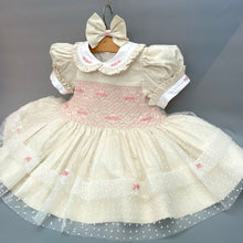 Load image into Gallery viewer, NEW SEASON &quot;TINKERBELL&quot; CREAM Hand-Smocked Dress &amp; Hair Accessories
