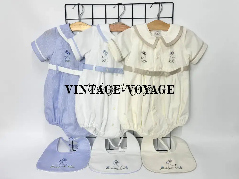PRE ORDER‼️NEW🤩BAMBINO BISCUIT🍦 HAND EMBROIDERED🧵🪡BABY BOYS ROMPER & BIB🦒 Baby & Toddler Outfits