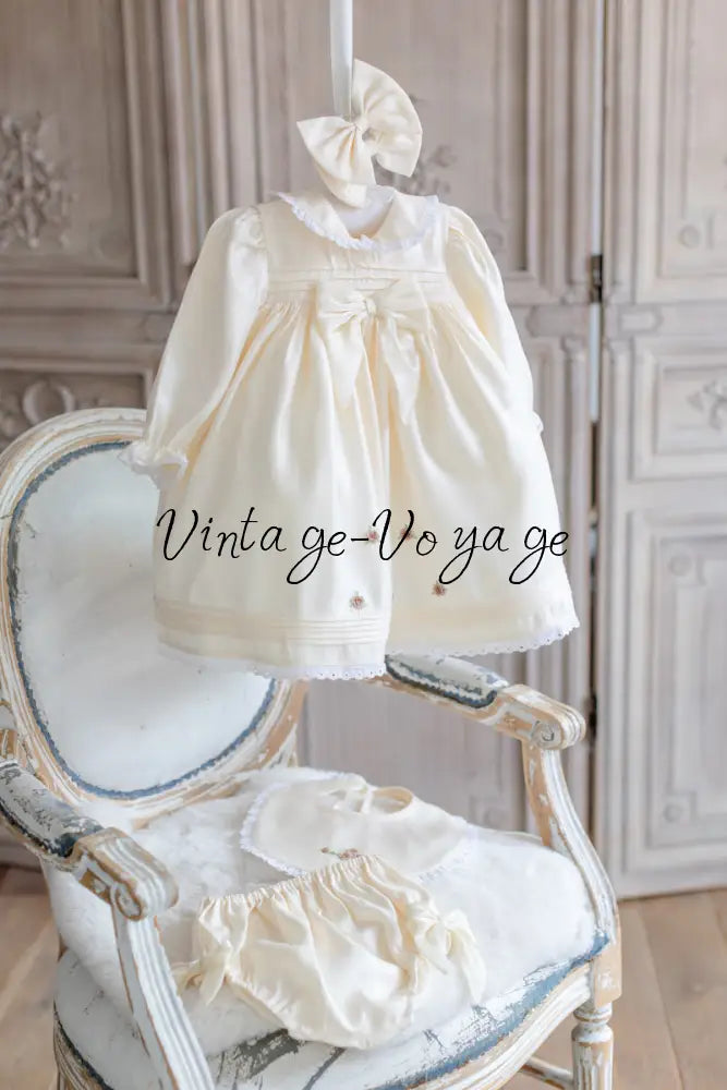 NEW🤩FIONA👼CHAMPAGNE HAND-EMBROIDERED🧵🪡BABY DRESS,BIB,BLOOMERS,HEADBAND SET Baby & Toddler Dresses