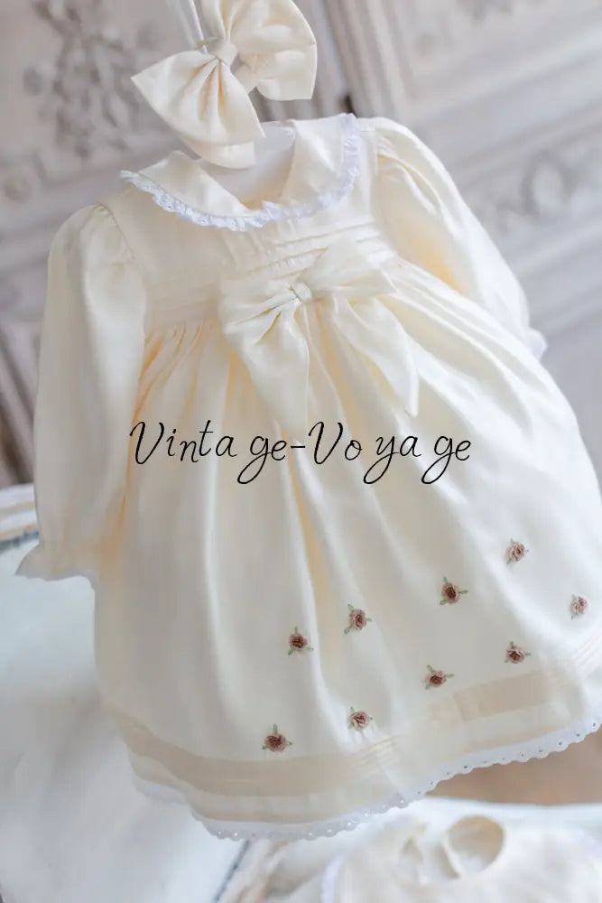 NEW🤩FIONA👼CHAMPAGNE HAND-EMBROIDERED🧵🪡BABY DRESS,BIB,BLOOMERS,HEADBAND SET Baby & Toddler Dresses