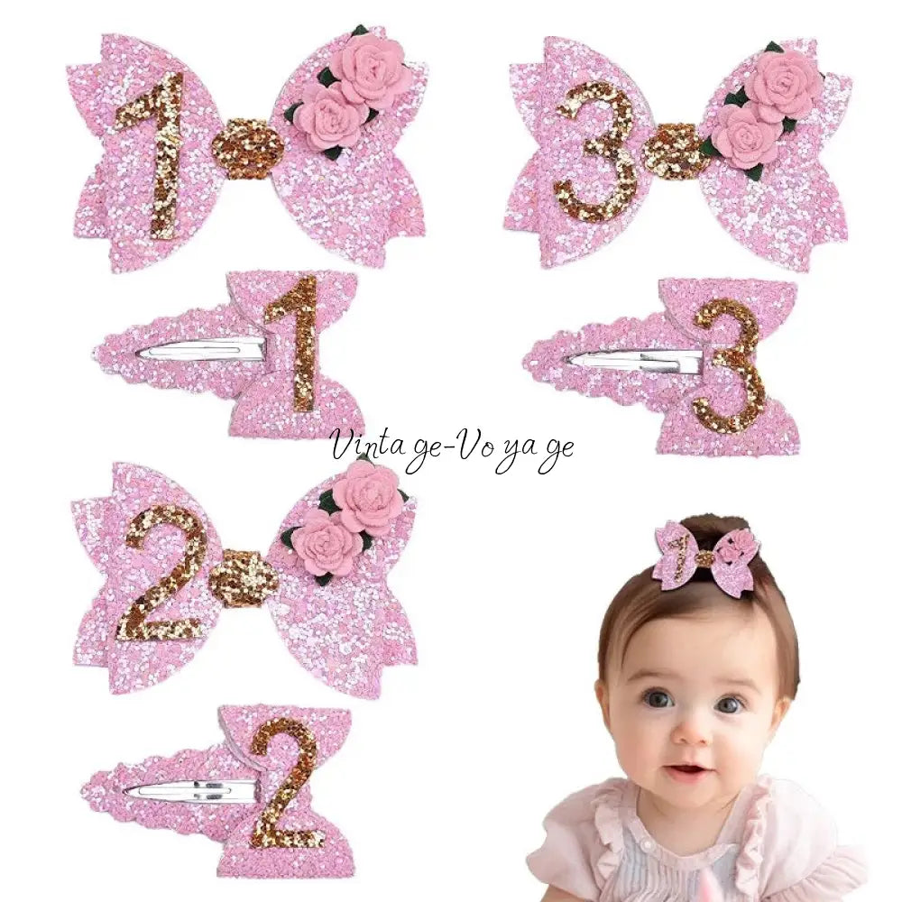 NEW! PINK SHIMMERING BIRTHDAY HAIR CLIP. SET OF TWO. 3RD Hair Pins Claws & Clips