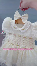 Load and play video in Gallery viewer, ANGEL&quot; Swiss Dot Cream &amp; Pink Organza Hand-Smocked Dress &amp; Hairband 3 LEFT. REDUCED

