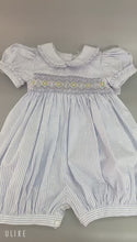 Load and play video in Gallery viewer, &quot;COCO&quot; PASTEL STRIPES Hand-Smocked Cotton Romper &amp; Hair Accessories SALE
