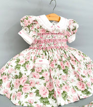 Load image into Gallery viewer, NEW SEASON! &quot;BARBARA&quot; Hand-Smocked Pink Roses Dress &amp; Hair Accessories
