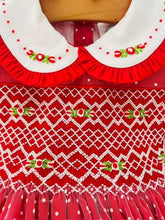 Load image into Gallery viewer, &quot;SNOWFLAKE&quot; RED Hand-Smocked Dress &amp; Hair Accessories SALE SALE SALE
