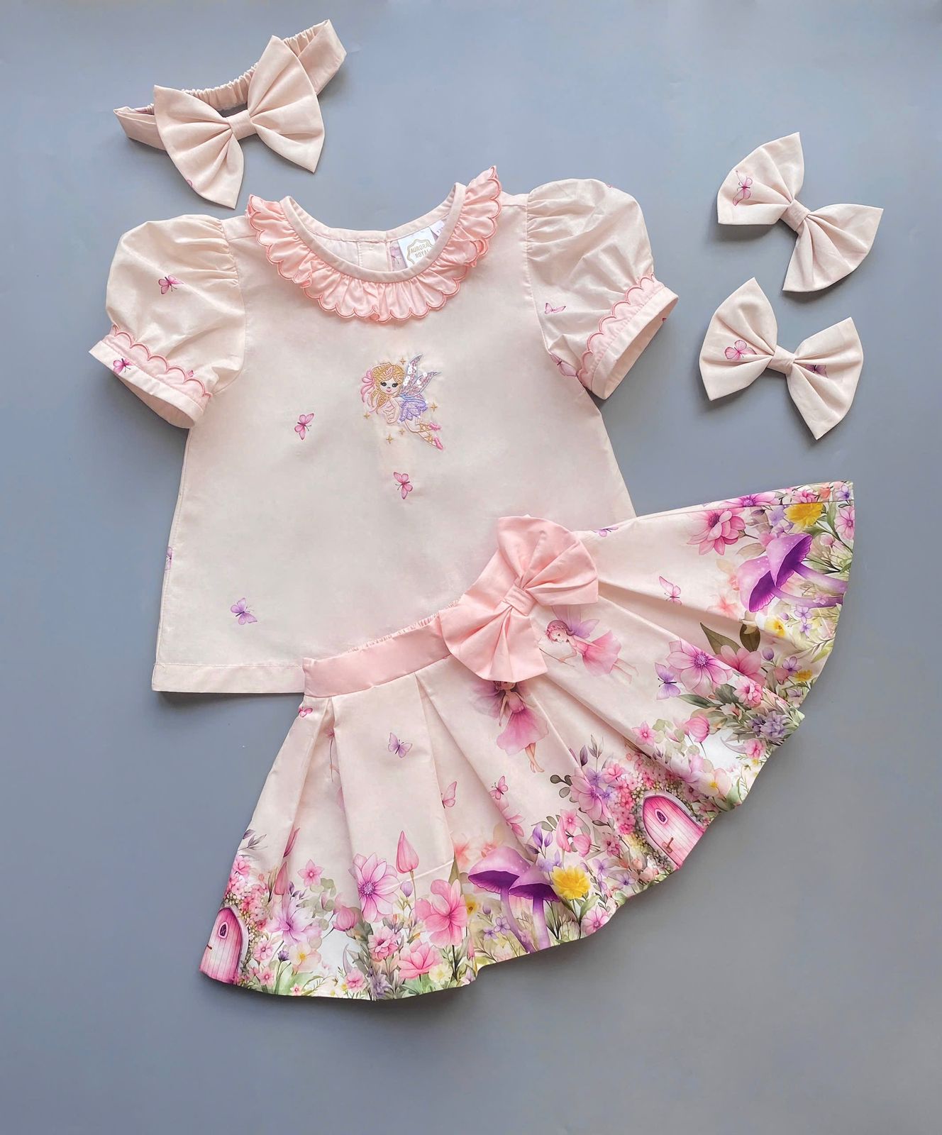 PRE-ORDER❣️NEW🤩FLOWER FAIRIES🧚🧚🏻‍♀️CUSTOM PRINT COTTON SKIRT SET🎀🎀