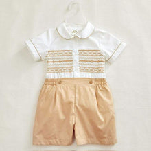 Load image into Gallery viewer, &quot;OLIVER&quot; White &amp; Almond/Beige Baby Boys Buster Suit SALE SALE SALE
