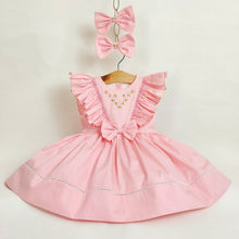 Load image into Gallery viewer, NEW SEASON &quot;BELLE&quot; Pink Hand-Smocked Dress &amp; Hair Bows - Baby &amp; Toddler Dresses by Aurora - baby, babyboutique, babyboy, babyclothes, babyclothing, babydress, babygirl, babygrow, babypyjama, babysmock, bib, bloomers, blouse, blue, blush, bonnet, bow, boy, britain, bunny, bustersuit, cardigan, cheaphandsmocked, chiffon, children, childrenclothes, childrensboutique, childrenswear, christening, Christmas, clickandcollect, clothing, clothingset, coat, collar, cotton, cream, crochetdoll, designerclothes, dungar
