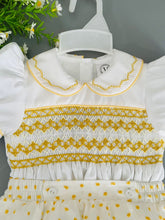 Load image into Gallery viewer, NEW SEASON! &quot;CONNOR&quot; Yellow SWISS DOT Hand-Smocked Boys Outfit
