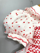 Load image into Gallery viewer, &quot;RUBY&quot; Swiss Dot WHITE &amp; RED Organza Hand-Smocked Dress &amp; Bows 1 LEFT
