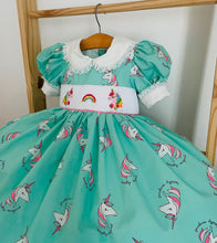 Load image into Gallery viewer, &quot;UNICORN&quot; Hand-Smocked Dress &amp; Hair Accessories SALE SALE SALE
