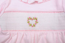Load image into Gallery viewer, NEW &quot;SWEETHEART&quot; Pink Smocked Babygrow &amp; Bib Set SALE SALE SALE
