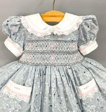 Load image into Gallery viewer, NEW SEASON! &quot;BARBARA&quot; Silver Grey Hand-Smocked Dress &amp; Hair Accessories REDUCED
