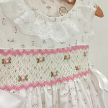 Load image into Gallery viewer, &quot;CHLOE&quot; White Floral Girls Hand-Smocked Sleeveles Dress &amp; Two Bows SALE SALE SALE
