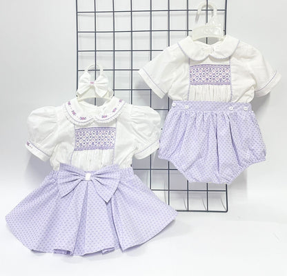 PRE-ORDER&GET NEXT WEEK‼️NEW🤩AUGUST LILAC & WHITE💜HAND-SMOCKED ROMPER SUIT🧵🪡 Baby & Toddler Outfits