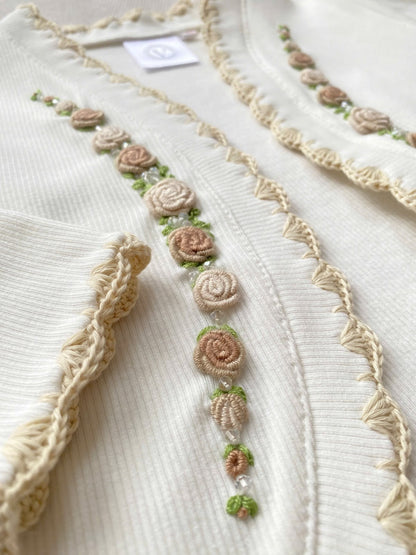 PRE-ORDER & GET NEXT WEEK‼️NEW SEASON🍁🎄OLIVIA CREAM🍦COTTON HAND-EMBROIDERED🧵🪡CARDIGAN, SOCKS & HAIR ACCESSORIES🎀