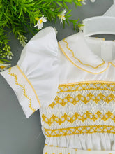 Load image into Gallery viewer, NEW SEASON! &quot;CONNOR&quot; Yellow SWISS DOT Hand-Smocked Boys Outfit
