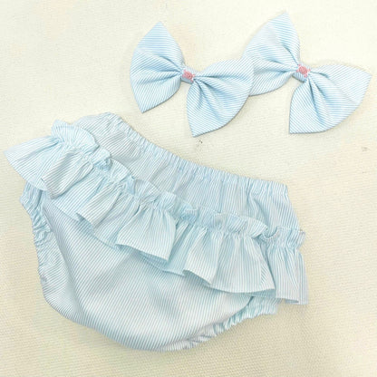 PRE-ORDER&GET NEXT WEEK!NEW❣️MYLA PALE BLUE🩵PINSTRIPES HAND-SMOCKED🧵🪡DRESS,PANTIES & HAIR ACCESSORIES🎀