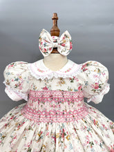 Load image into Gallery viewer, NEW SEASON! &quot;HOLLY&quot; Front &amp; Back Floral Cotton Hand-Smocked Dress &amp; Hair Accessories
