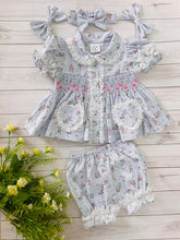 Load image into Gallery viewer, &quot;ORLA&quot; BLUE SWISS DOT Hand-Smocked Pyjama+Bows Or Headband
