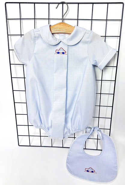 PRE-ORDER! NEW! MICHAEL BABY BOYS PALE BLUE HAND-EMBROIDERED ROMPER & BIB SET NB-1M Baby & Toddler Outfits
