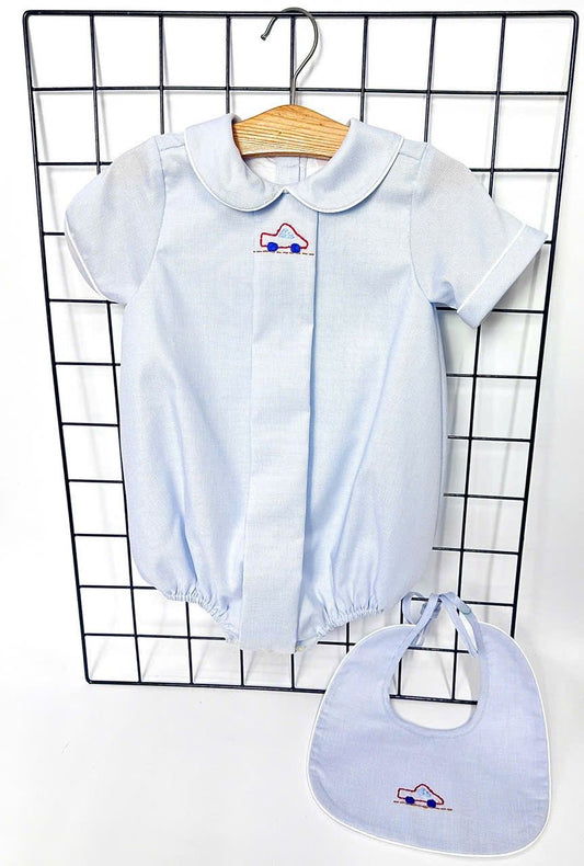 PRE-ORDER! NEW! MICHAEL BABY BOYS PALE BLUE HAND-EMBROIDERED ROMPER & BIB SET NB-1M Baby & Toddler Outfits