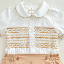 Load image into Gallery viewer, &quot;OLIVER&quot; White &amp; Almond/Beige Baby Boys Buster Suit ONE IN STOCK
