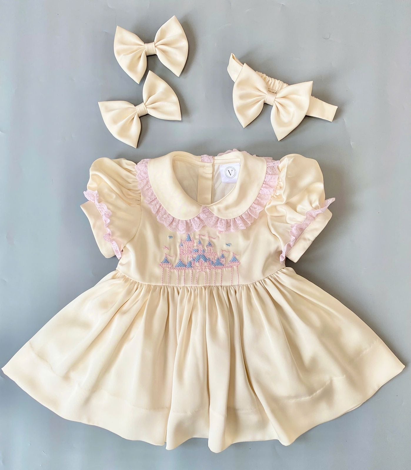 MATILDA CORAL NIGHTDRESS, DRESSING GOWN AND HAIR BOWS OR HEADBAND🎀🎀