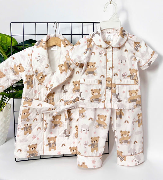 PRE-ORDER! TED IVORY QUILTED GOWN & PYJAMA SET 3M pyjama set