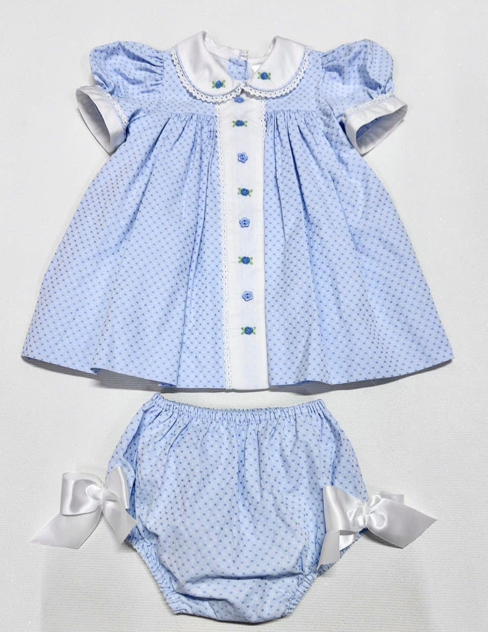 PRE-ORDER NOW & GET IT NEXT WEEK‼️NEW SEASON🍁AUGUSTA BLUE🌸HAND-EMBROODERED🧵🪡DAY DRESS BLOOMERS & HAIR ACCESSORIES🎀🎀