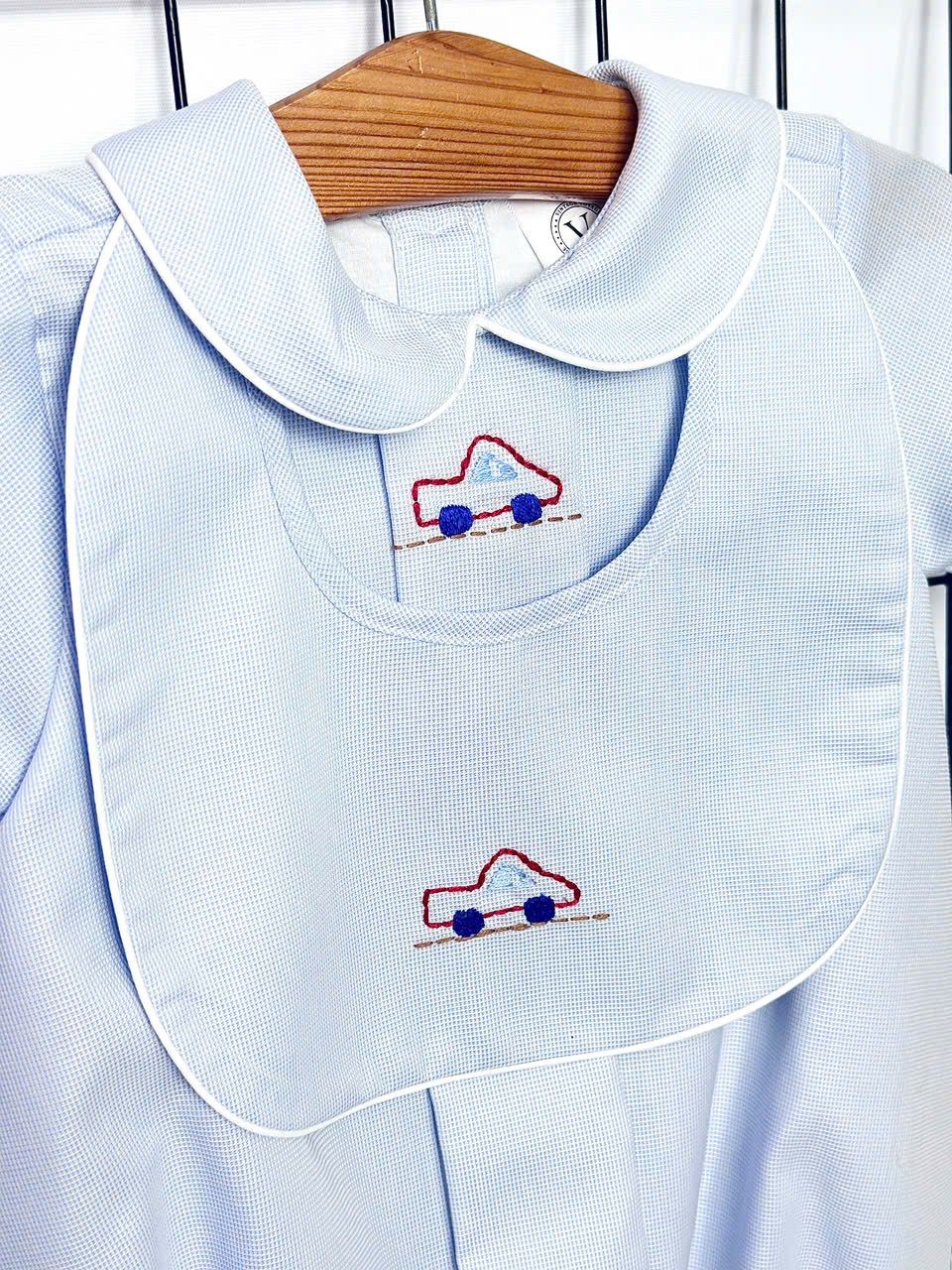 PRE-ORDER! NEW! MICHAEL BABY BOYS PALE BLUE HAND-EMBROIDERED ROMPER & BIB SET Baby & Toddler Outfits