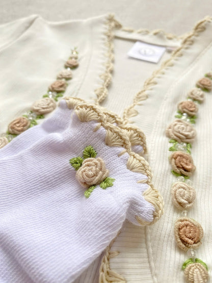 PRE-ORDER & GET NEXT WEEK‼️NEW SEASON🍁🎄OLIVIA CREAM🍦COTTON HAND-EMBROIDERED🧵🪡CARDIGAN, SOCKS & HAIR ACCESSORIES🎀