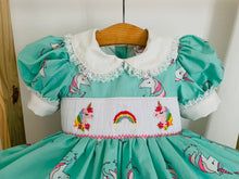 Load image into Gallery viewer, &quot;UNICORN&quot; Hand-Smocked Dress &amp; Hair Accessories SALE SALE SALE
