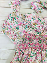 Load image into Gallery viewer, NEW SEASON &quot;COCO&quot; FLORAL Hand-Smocked Cotton Romper &amp; Hair Accessories
