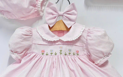PRE ORDER&GET NEXT WEEK!NEW!BLOSSOM PINK HAND EMBROIDERED DRESS,KNICKERS,BIB & HEADBAND OUTFIT Baby & Toddler Outfits