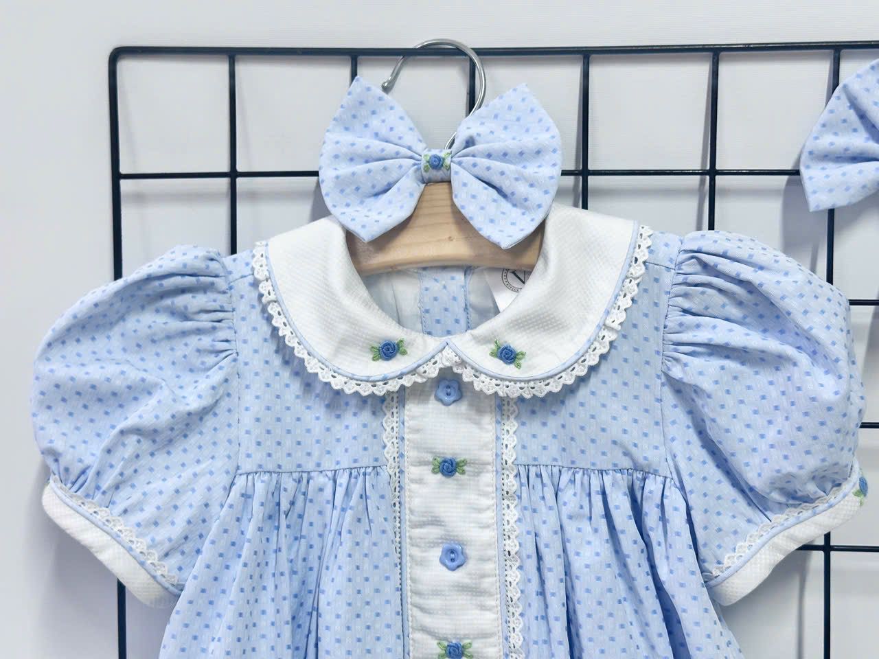 PRE-ORDER NOW & GET IT NEXT WEEK‼️NEW SEASON🍁AUGUSTA BLUE🌸HAND-EMBROODERED🧵🪡DAY DRESS BLOOMERS & HAIR ACCESSORIES🎀🎀