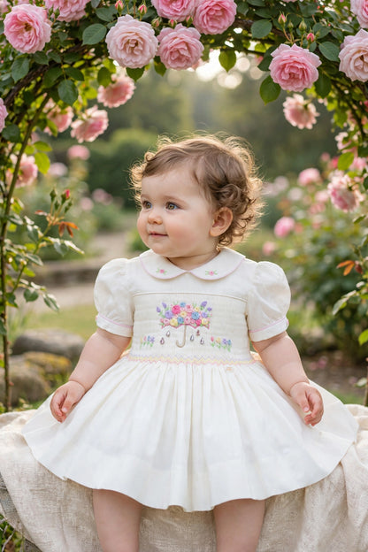 NEW SEASON☔️🍁GEMMA💎HAND-SMOCKED🧵🪡👑CREAM🍦DRESS & ACCESSORIES🎀