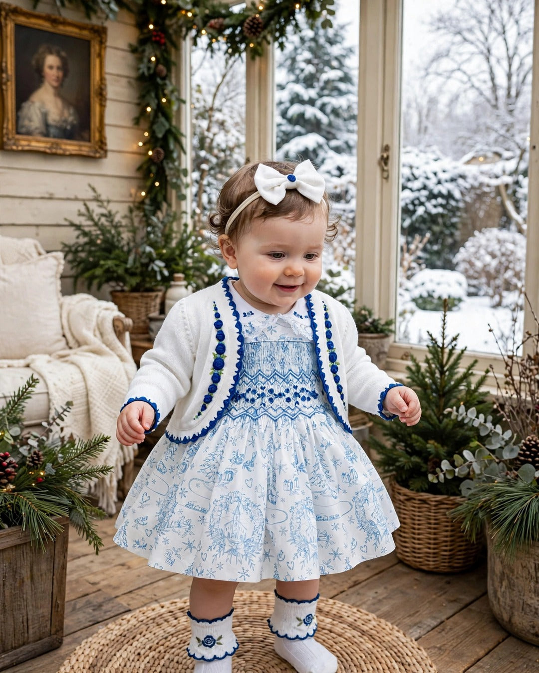 NEW SEASON🍁🎄OLIVIA NAVY DETAILS💙COTTON HAND-EMBROIDERED🧵🪡CARDIGAN, SOCKS & HAIR ACCESSORIES🎀