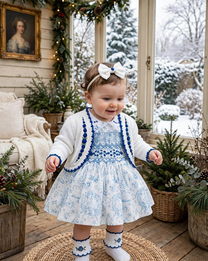 NEW😍MARGARET CUSTOM PRINTED❄️☃️HAND-SMOCKED🧵🙏🏻DRESS & ACCESSORIES🎀