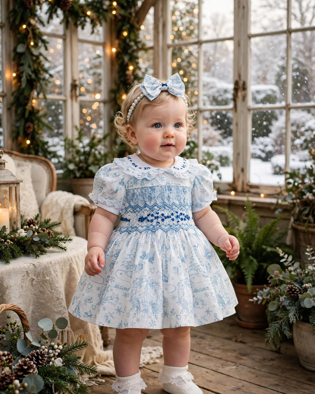 NEW😍MARGARET CUSTOM PRINTED❄️☃️HAND-SMOCKED🧵🙏🏻DRESS & ACCESSORIES🎀