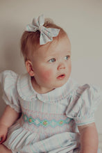 Load image into Gallery viewer, NEW SEASON &quot;COCO&quot; PASTEL STRIPES Hand-Smocked Cotton Romper &amp; Hair Accessories
