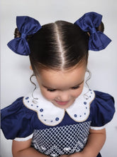Load image into Gallery viewer, &quot;NANCY&quot; NAVY BLUE Hand-Smocked Dress &amp; Two Bows ONE LEFT
