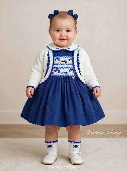 NEW SEASON🍁🎄OLIVIA NAVY DETAILS💙COTTON HAND-EMBROIDERED🧵🪡CARDIGAN, SOCKS & HAIR ACCESSORIES🎀