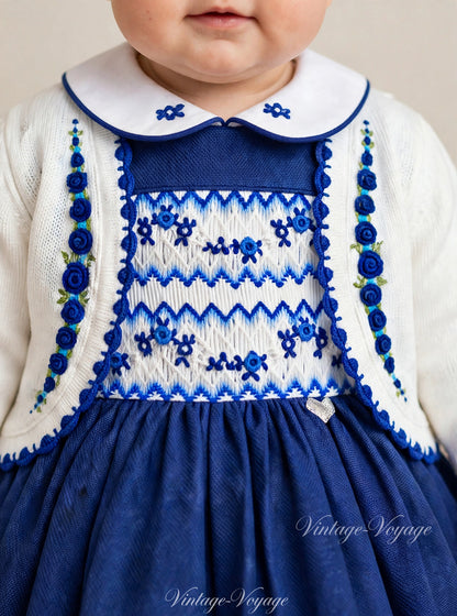 NEW SEASON🍁🎄OLIVIA NAVY DETAILS💙COTTON HAND-EMBROIDERED🧵🪡CARDIGAN, SOCKS & HAIR ACCESSORIES🎀